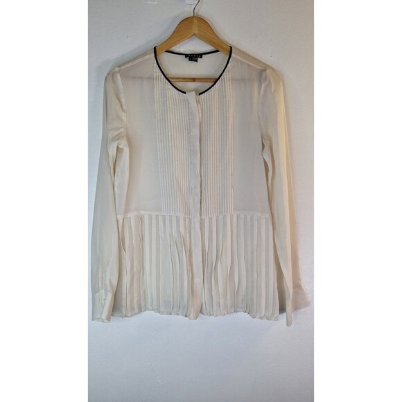 THEORY Zirana Silk Sheer Button Up Blouse Women's Large Pleated Career Business - Picture 1 of 11
